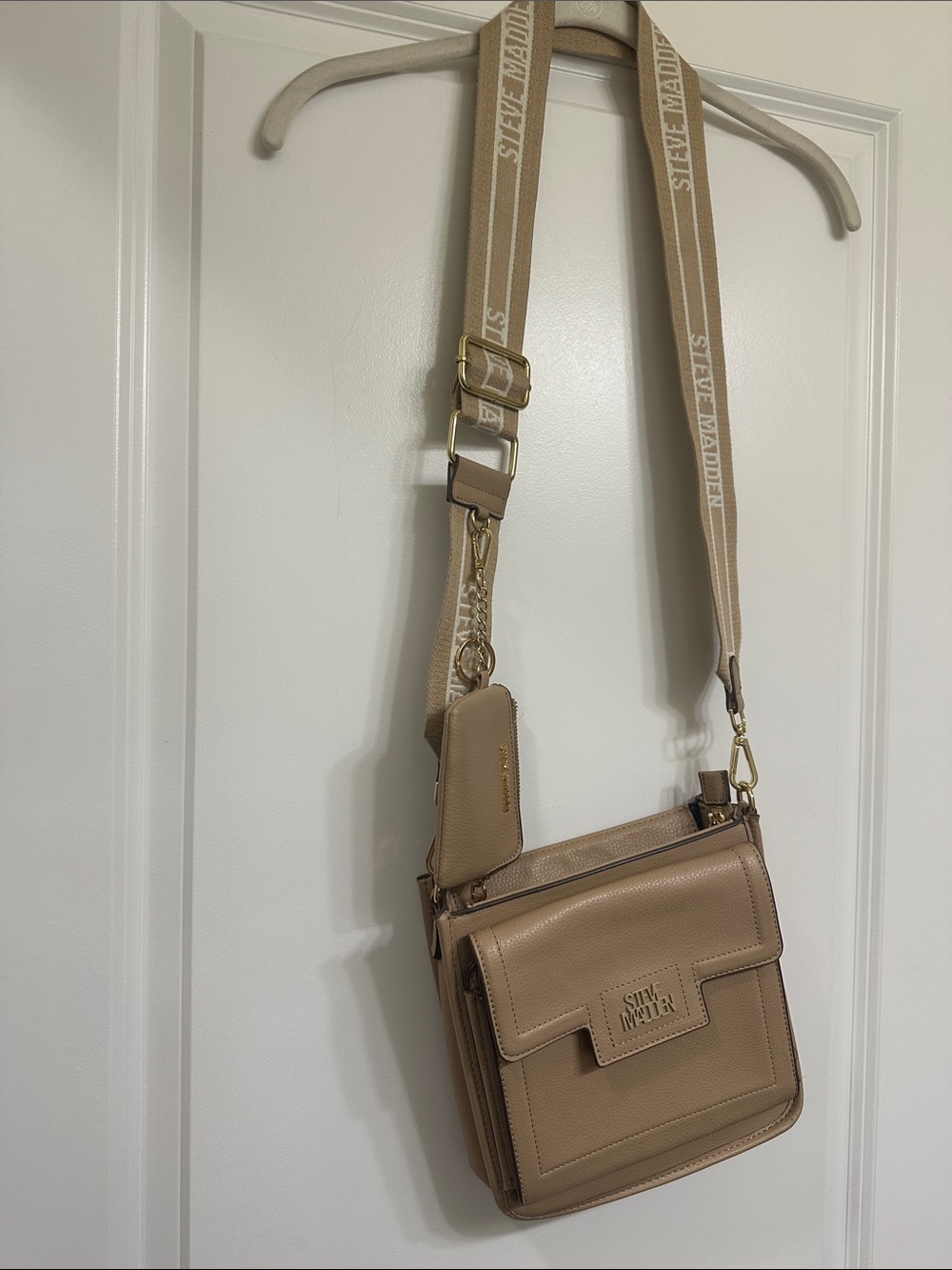 Steve Madden Taupe Crossbody Bag with Branded Canvas Strap - Picture 1 of 8